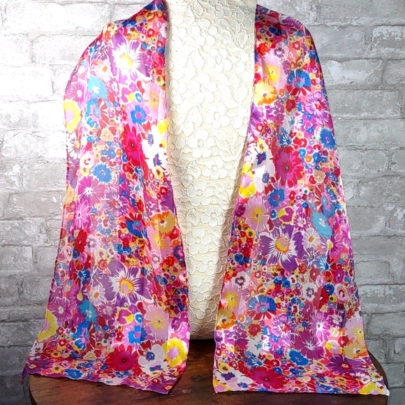 Cejon Floral Print Satin Shadow Stripe Scarf - Picture 1 of 3